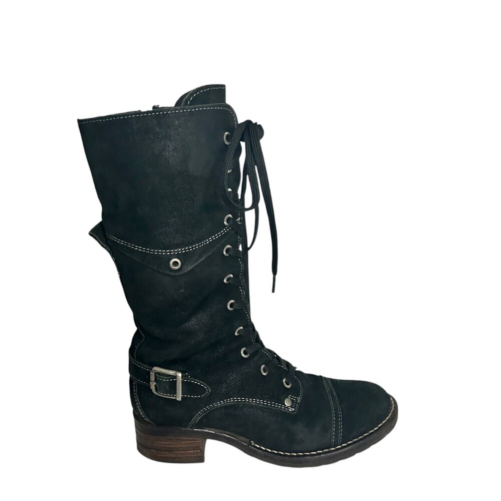 Taos Tall Crave Boots Suede Combat Buckle Lace Tall 36